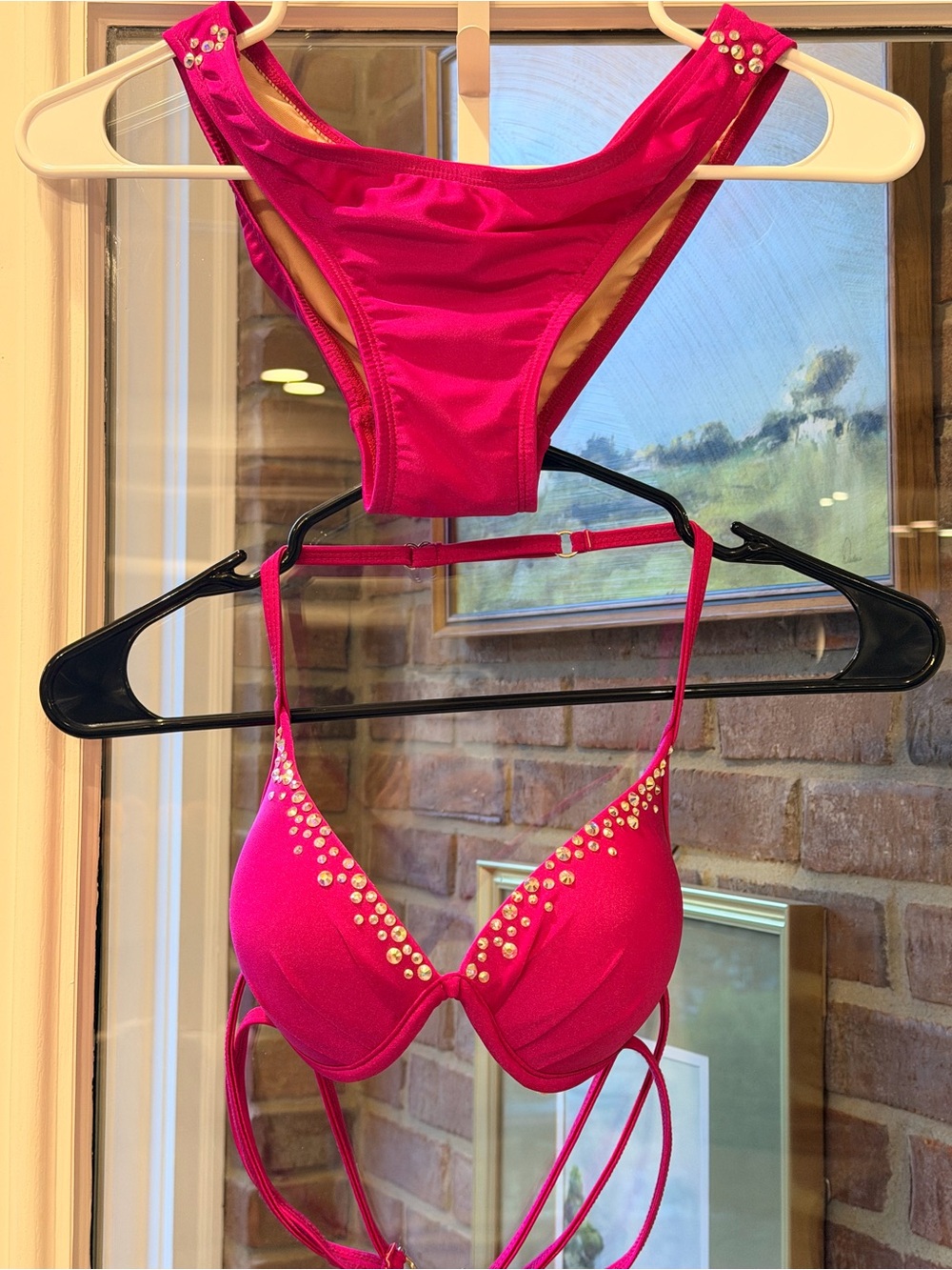 Pageant Hot Pink Rhinestone Bikini Set
